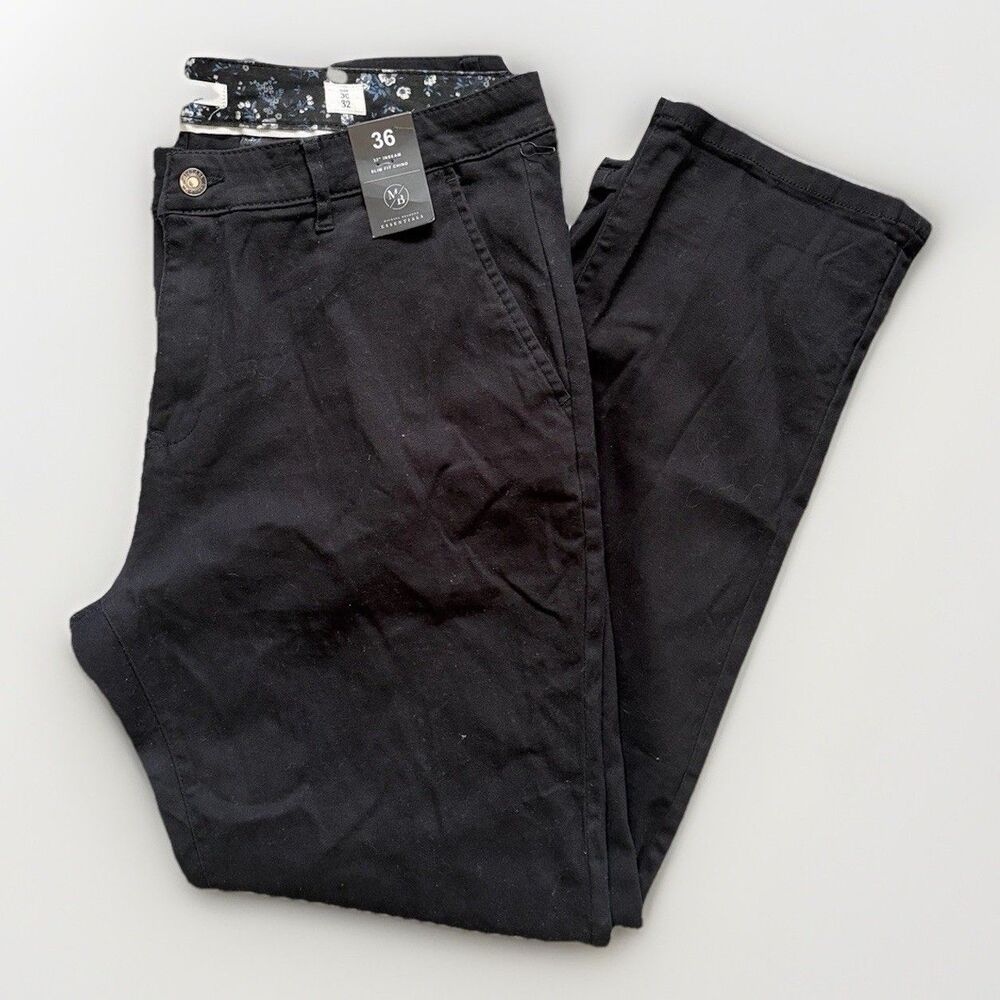 Michael Brandon Essentials Slim Fit Chino Pants Black Cotton Size 36
